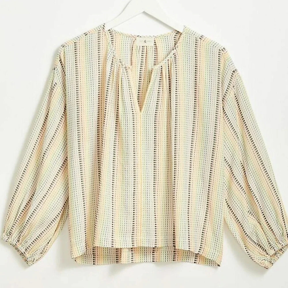 NWOT L&G Rainbow Stitched Poet Blouse